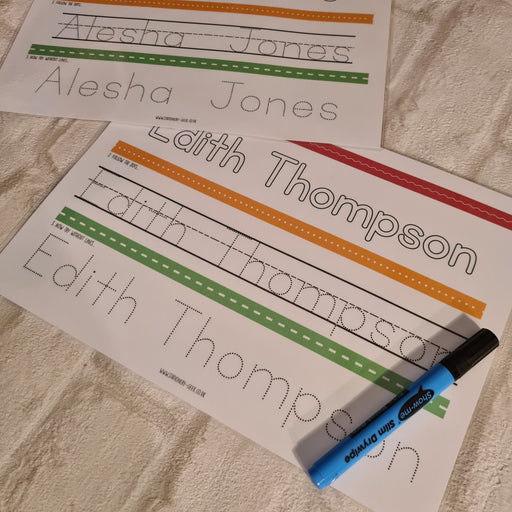 Personalised Name Writing Practice Sheet - wipe clean, pen included!
