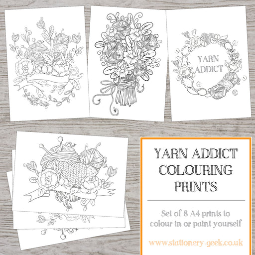 Yarn Addict Colouring Prints - set of 8