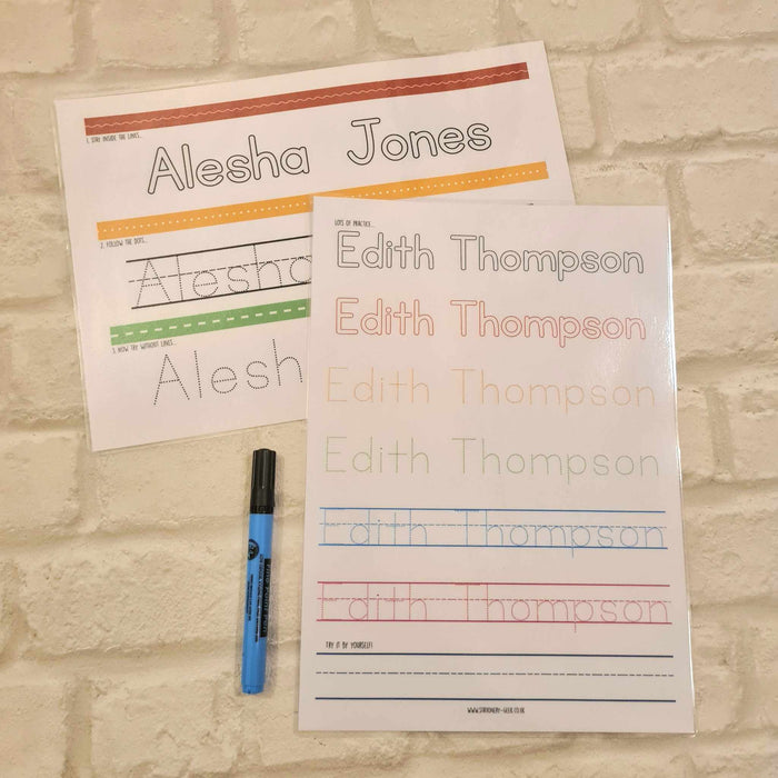 Personalised Name Writing Practice Sheet - wipe clean, pen included!