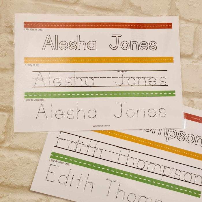 Personalised Name Writing Practice Sheet - wipe clean, pen included!