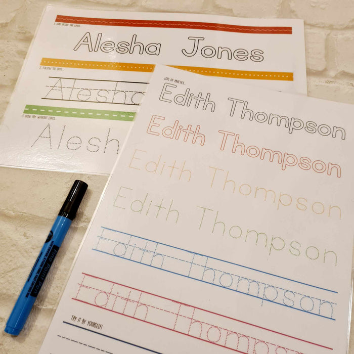 Personalised Name Writing Practice Sheet - wipe clean, pen included!