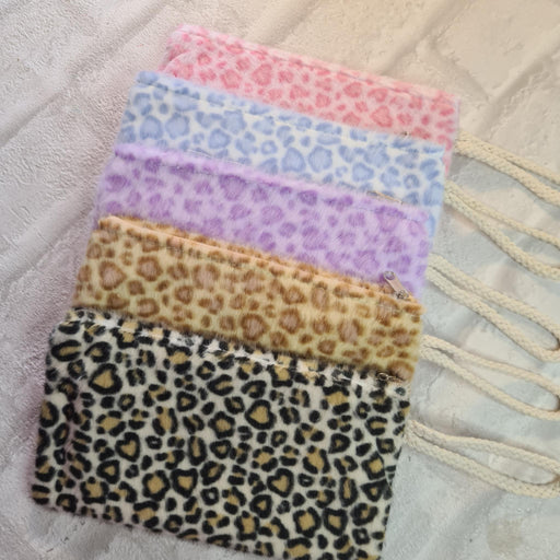 Leopard print, furry pouch/pencil case