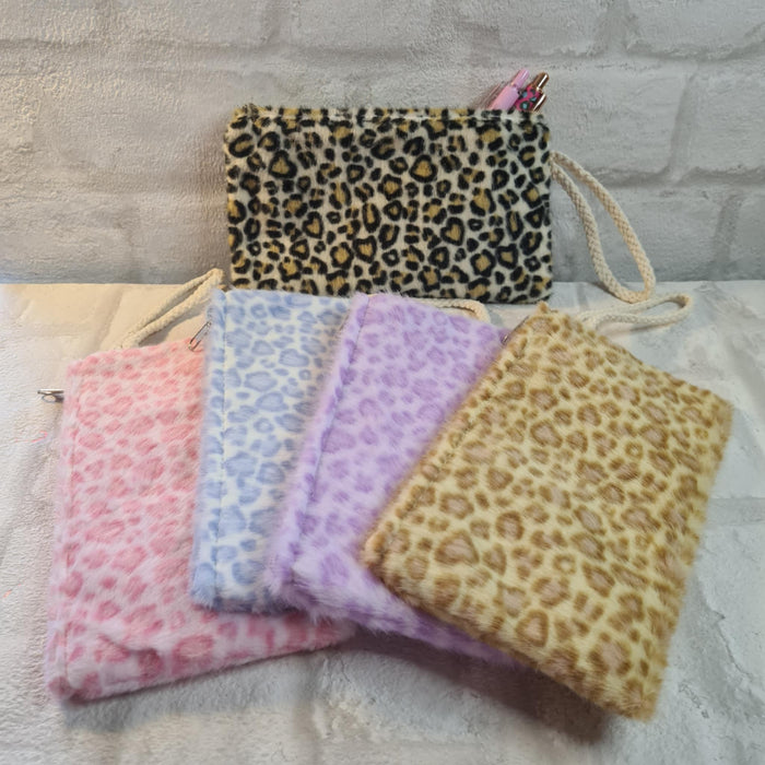 Leopard print, furry pouch/pencil case
