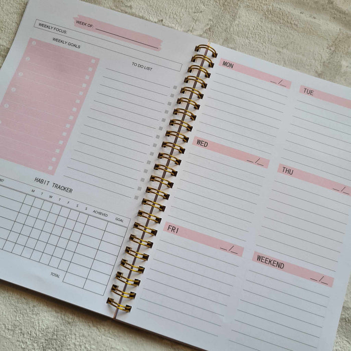 Pink & Gold Weekly Planner and Habit Tracker - undated