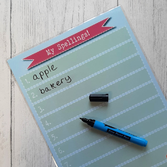 Personalised Wipe-clean Spelling Sheet & Pen