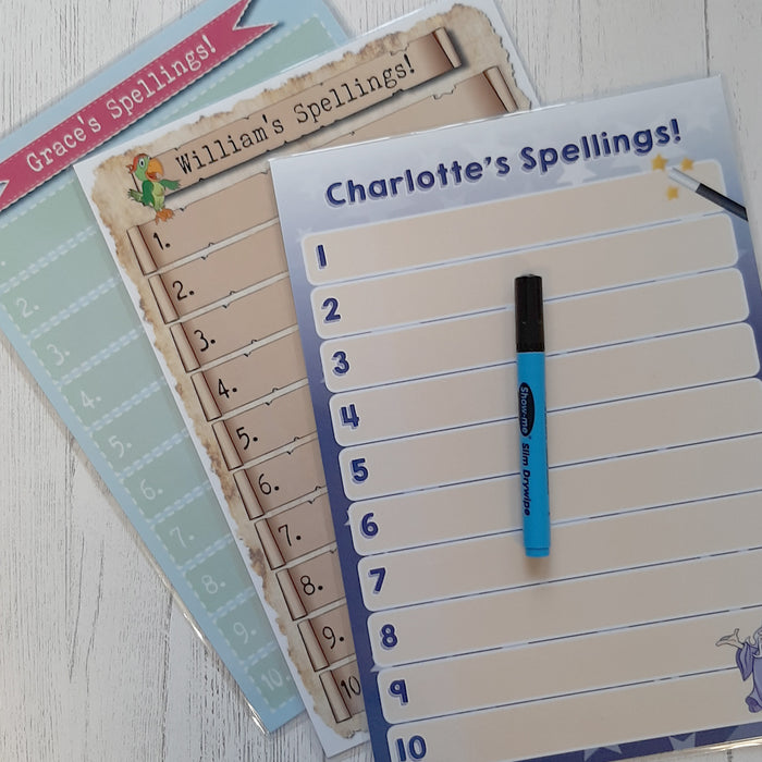 Personalised Wipe-clean Spelling Sheet & Pen