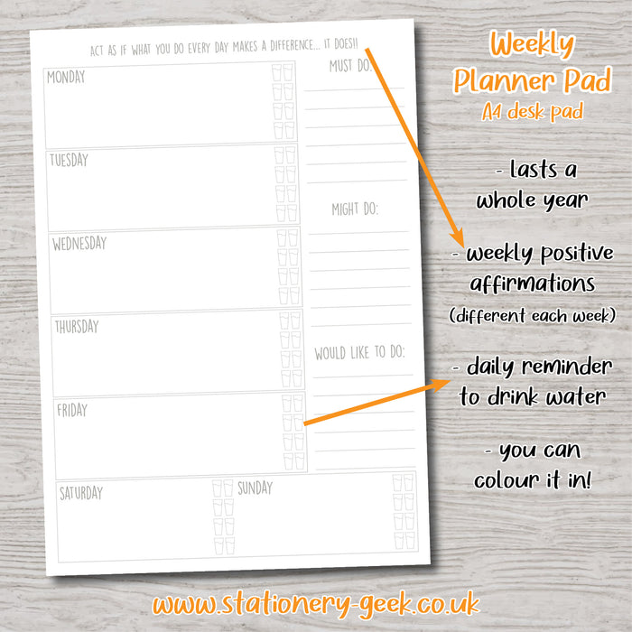 Positive Planner Example Weekly Positive Planner - A4 Desk Pad — Stationery Geek