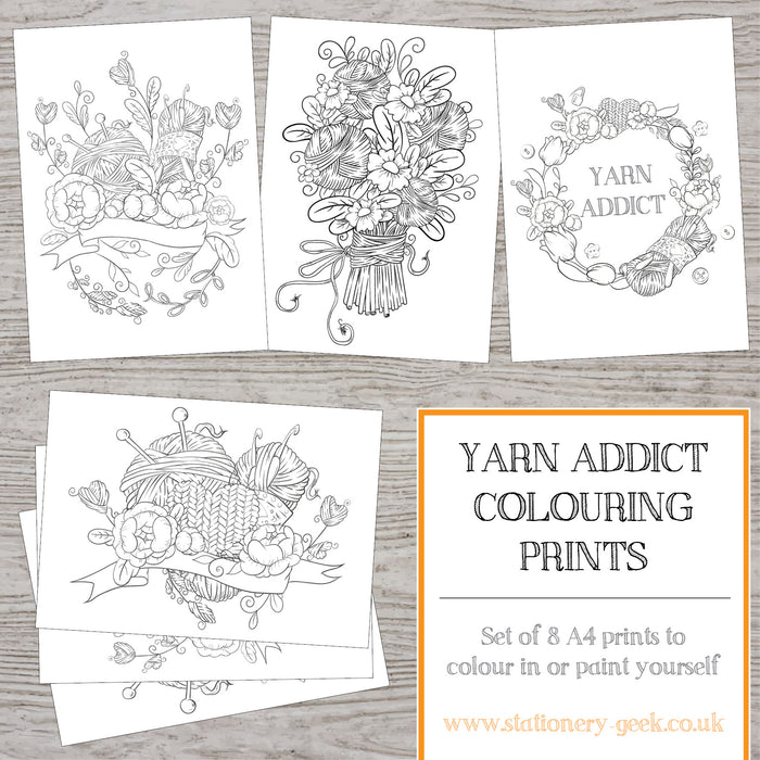 Yarn Addict Colouring Prints - set of 8